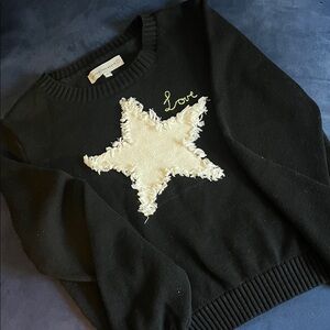 Central Park West Black Sweater with Cream Star and Love Detail